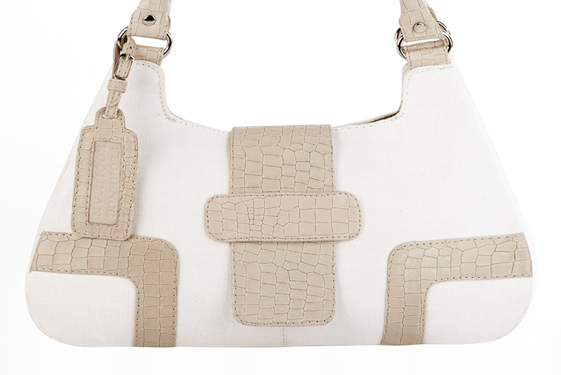Dress handbag in off white and champagne white leather - Profile view